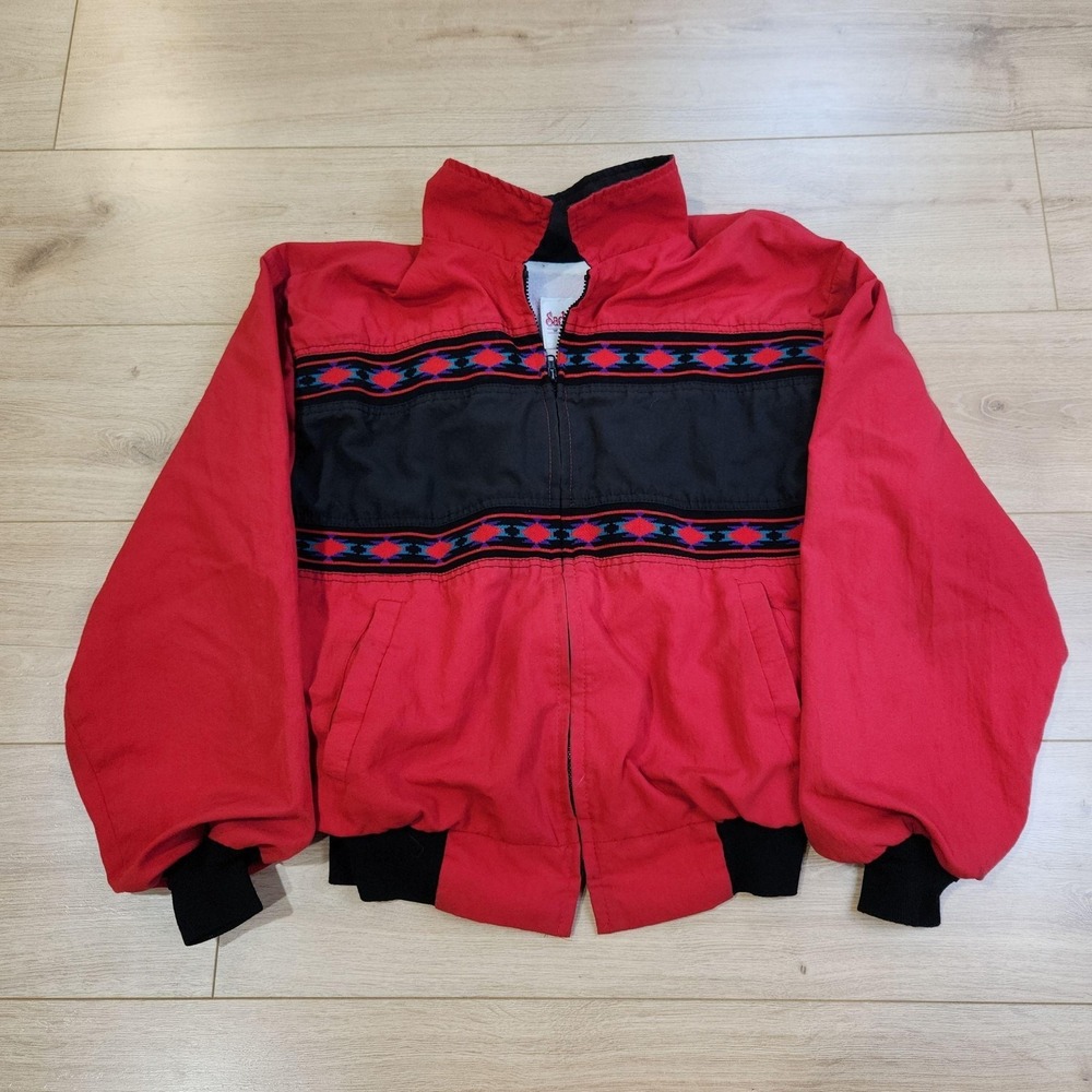 Vintage Saddlebrook Jacket Mens XL Red Aztec Western Blanket Lined Bomber USA